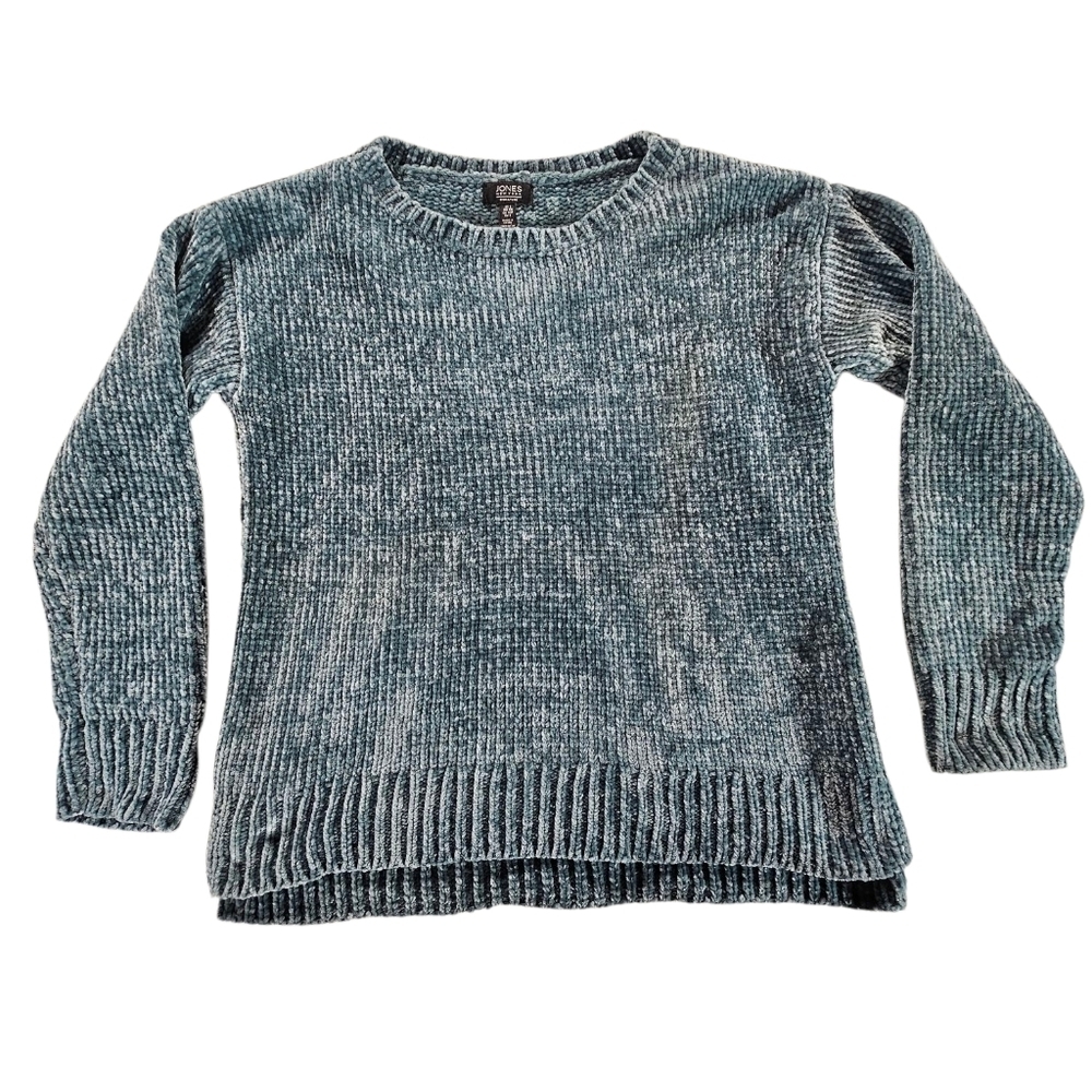 Jones New York Blue Crew Neck Sweater with Ribbed Knit